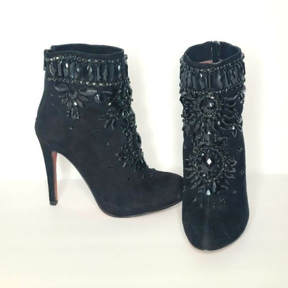 Luxury Rebel black suede Jeweled heeled booties - Picture 1 of 10